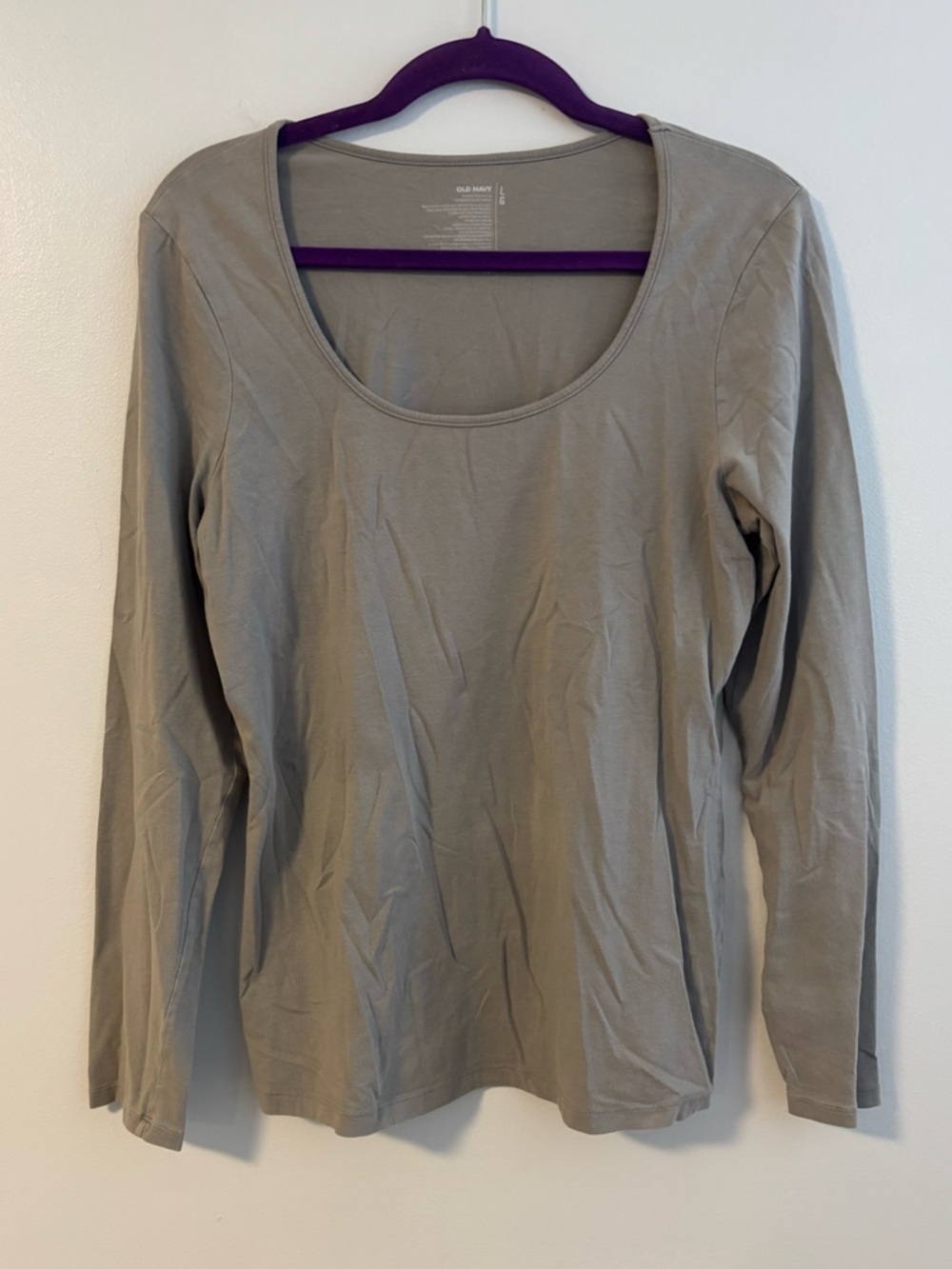 Old Navy Cotton Long Sleeve Crewneck Stretchy Taupe Gray Top Size Large